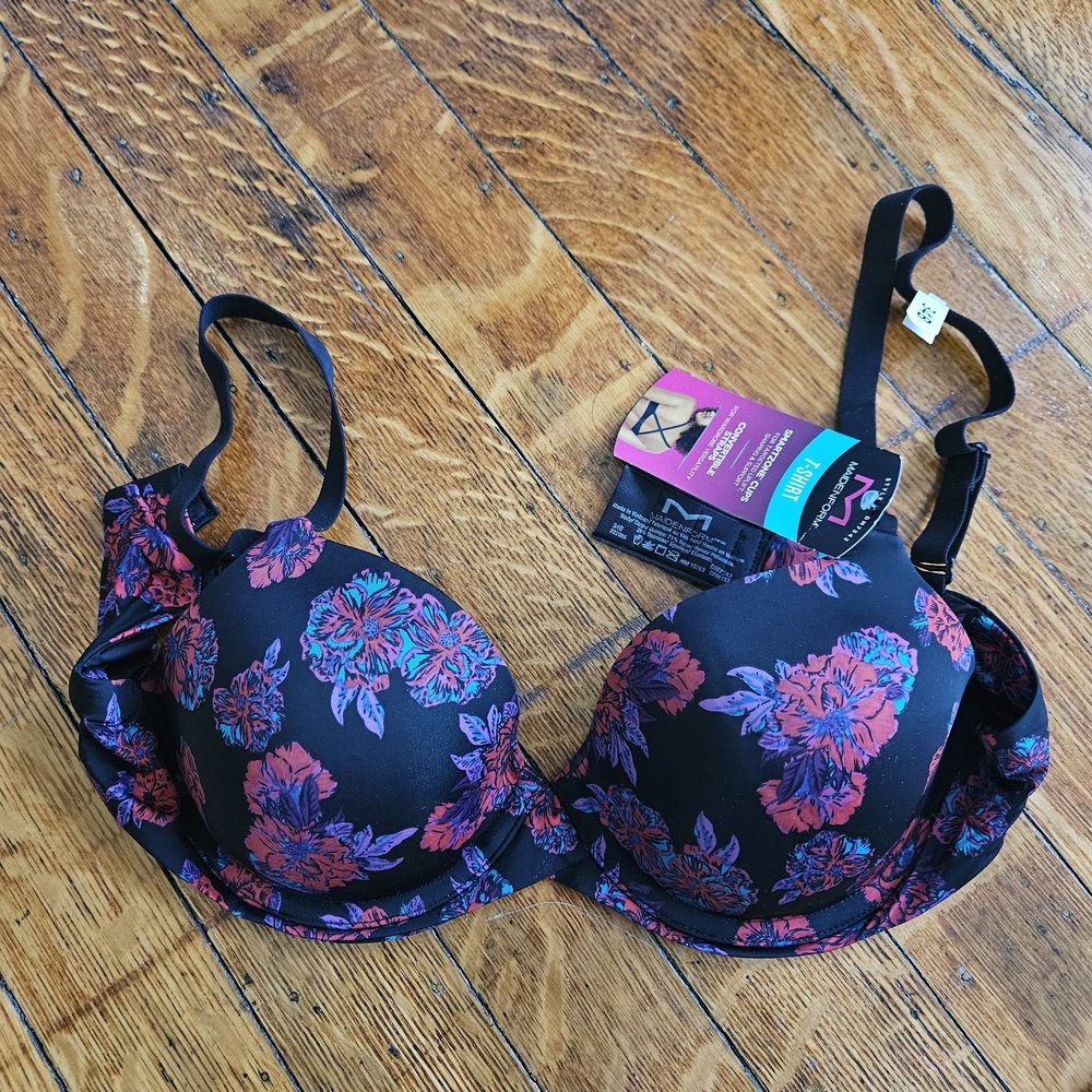 Maidenform Fall Bloom Push Up T Shirt Bra 34B NWT Floral Black